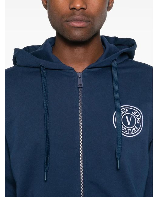 Versace Jeans Couture Blue Logo-Embroidered Hoodie for men