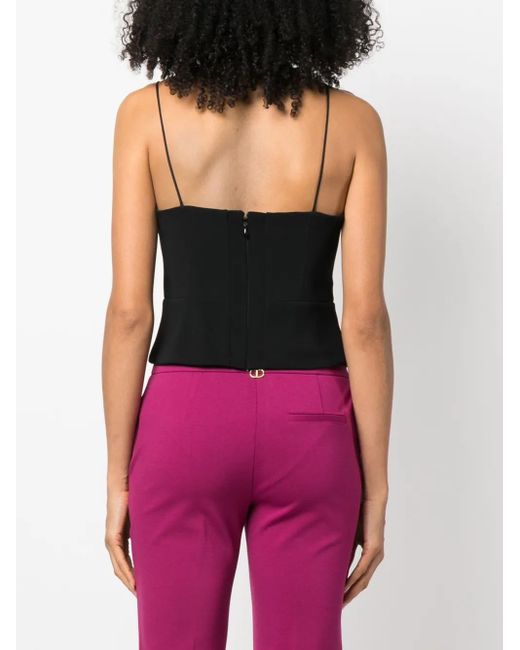 Pinko Black Ruffled-Trim Spaghetti-Strap Top