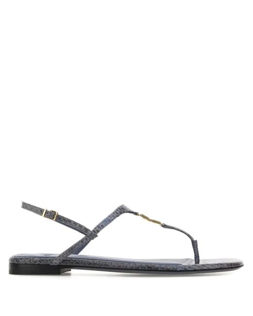 Fendi Blue Ffold Leather Logo Sandals