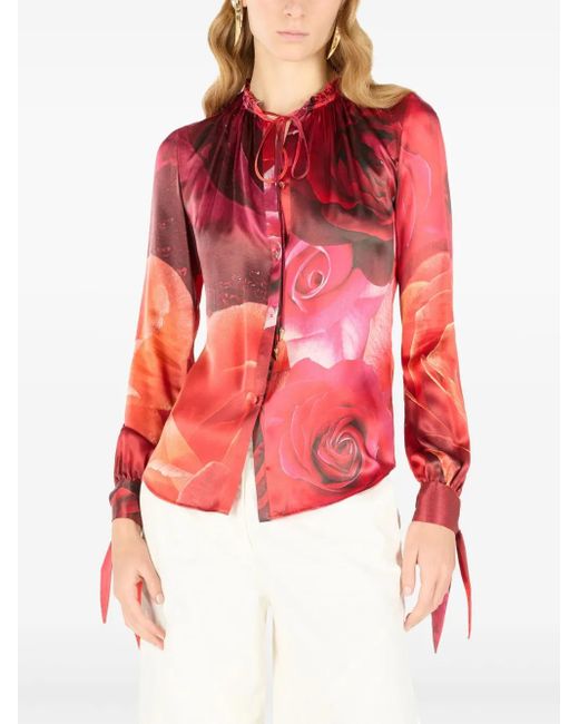 Roberto Cavalli Red Floral Silk Shirt