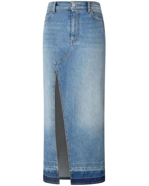 Pinko Blue Light Denim Skirt With High Slit