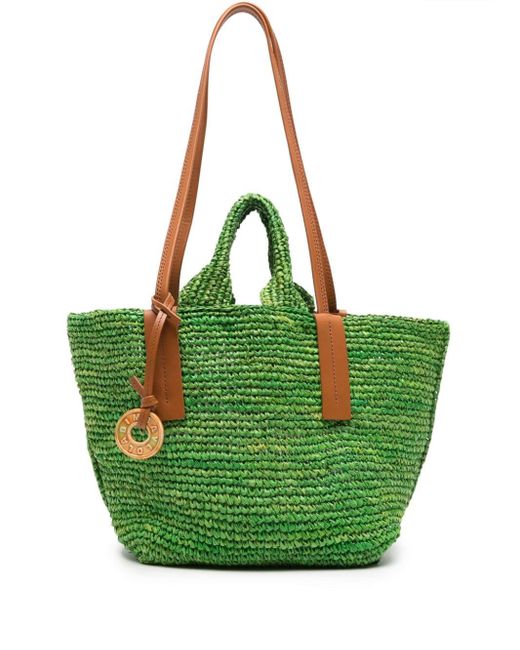 Bimba Y Lola Green Logo-charm Raffia Shoulder Bag