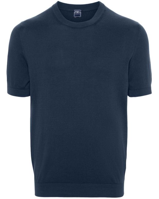 Fedeli Fijngebreid T-shirt in het Blue voor heren