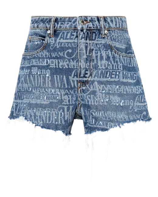 Alexander Wang Blue Bite Jeans-Shorts mit Logo-Print