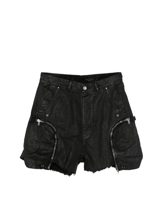 Rick Owens Black Bauhaus Frayed Shorts for men