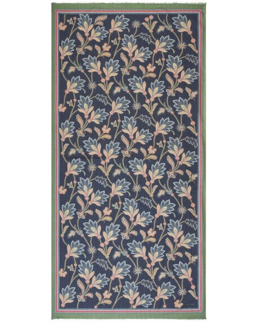 Etro Blue Frayed Floral-print Scarf for men