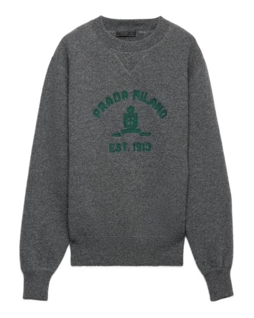Prada Gray Intarsia-Logo Raglan Sweater for men