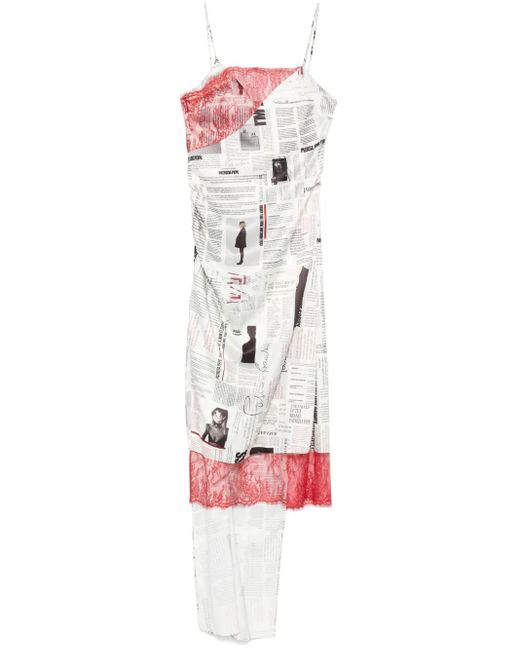 Patrizia Pepe White Newspaper-Print Midi Dress