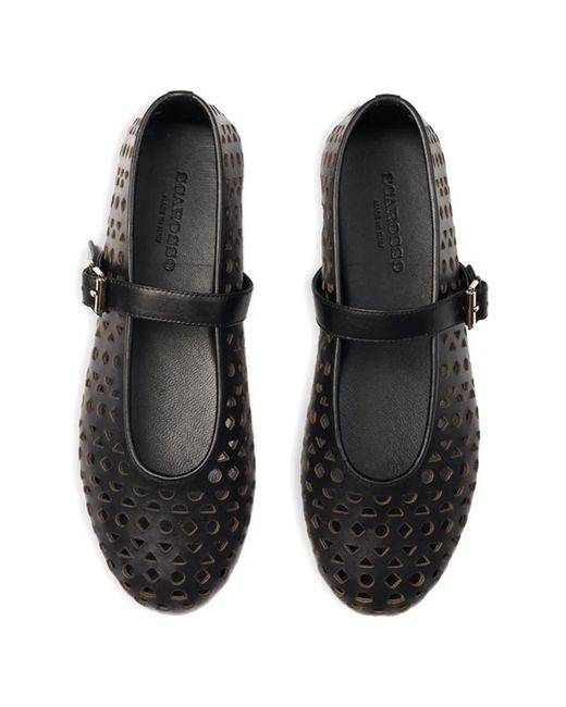 Scarosso Black Evelyn Perforated Ballet Flats