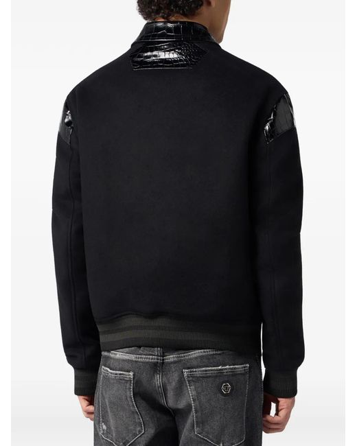 Philipp Plein Black Coster Crocodile-Effect Jacket for men