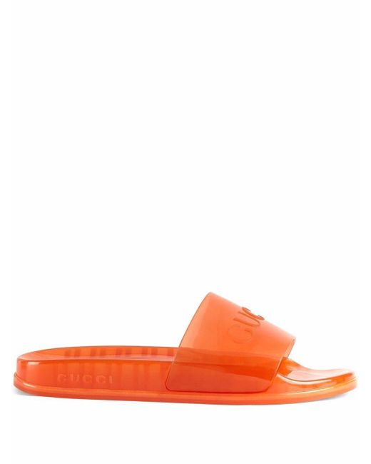 Gucci Rubber Logo-lettering Slides in Orange for Men - Lyst