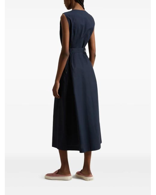 Woolrich Blue Sleeveless Dress With V-Neckline And Belted Waist