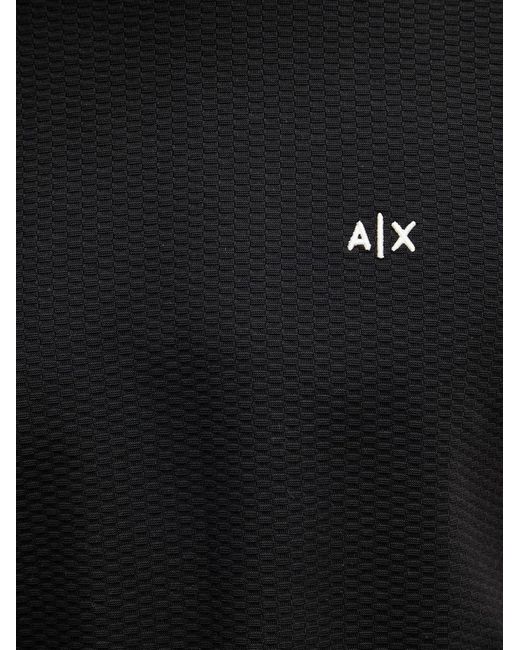 ARMANI EXCHANGE Black Textured Logo-Print T-Shirt for men