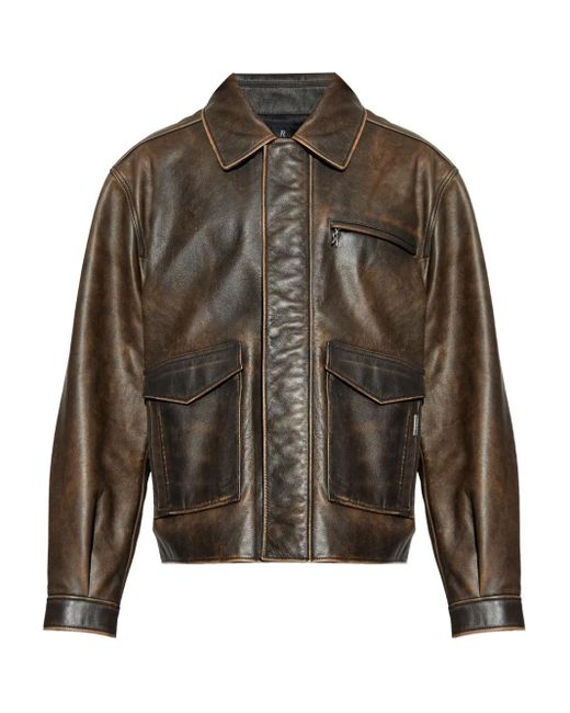 Represent Green Pocket-Zip Leather Jacket for men