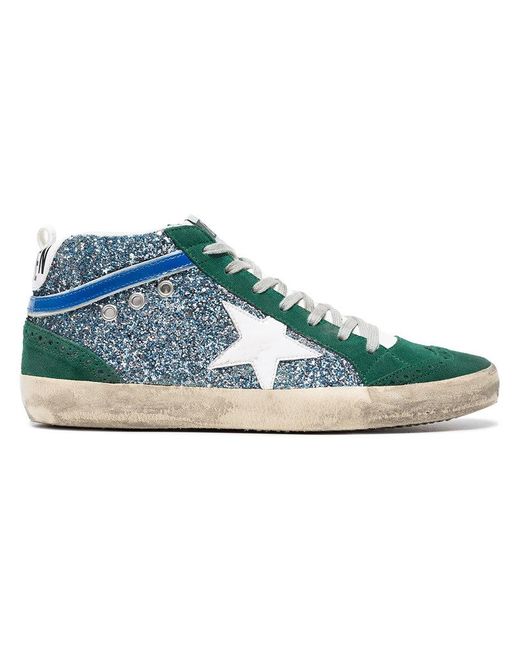 Golden Goose Deluxe Brand Green Mid Star Glitter Suede And Leather Sneakers