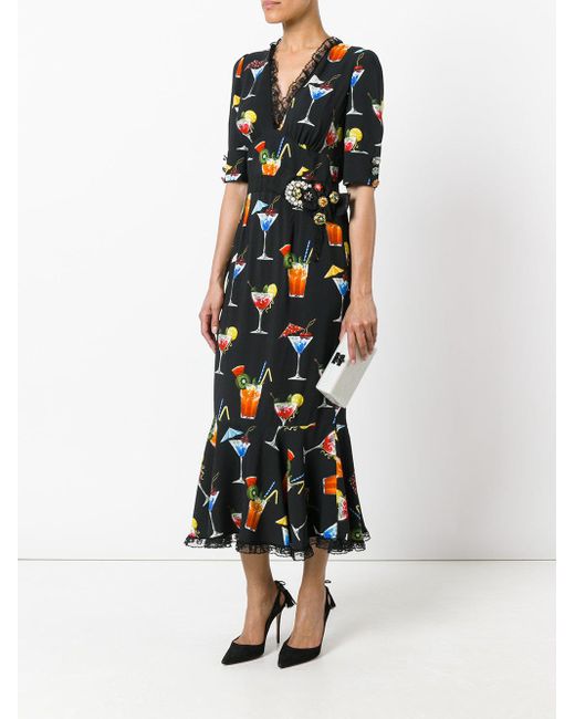 Dolce & Gabbana Cocktail Print Dress in Black | Lyst