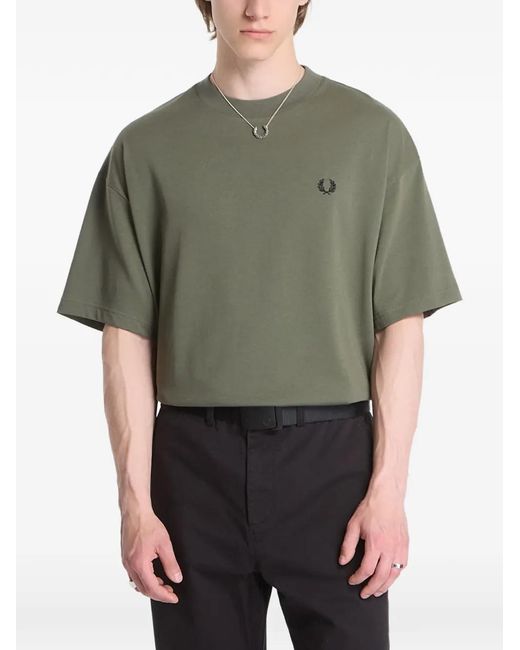 Fred Perry Green Glitch Logo-Embroidered T-Shirt for men