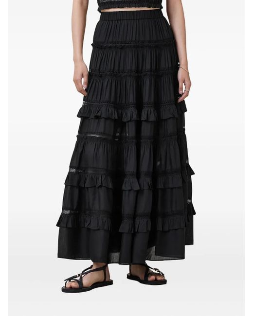 AllSaints Black Talia Tiered Maxi Skirt