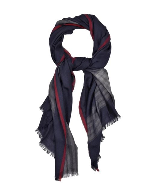 Brunello Cucinelli Blue Striped Fringed Scarf for men