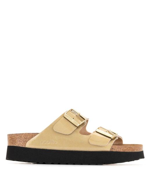 Birkenstock Leer Arizona Platform Sandalen Met Dubbele Bandjes in het  Metallic - Lyst