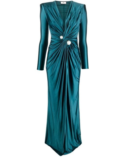 Elisabetta Franchi Green Faux-pearl-embellished Maxi Dress
