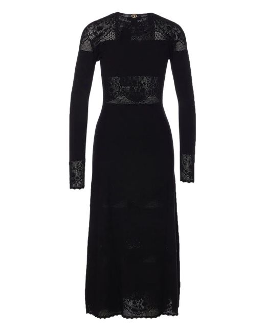 Abito Lungo Con Ricamo di Twinset in Black