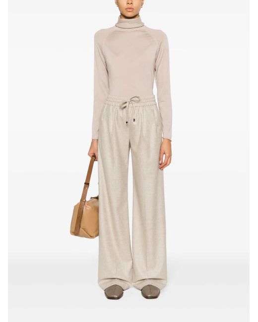 Kiton Natural Wide-Leg Cashmere Trousers