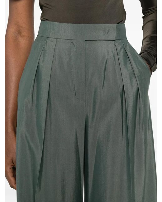 Max Mara Green Wool Wide-Leg Trousers