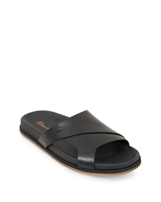 Santoni Black Crossover Leather Sandals for men