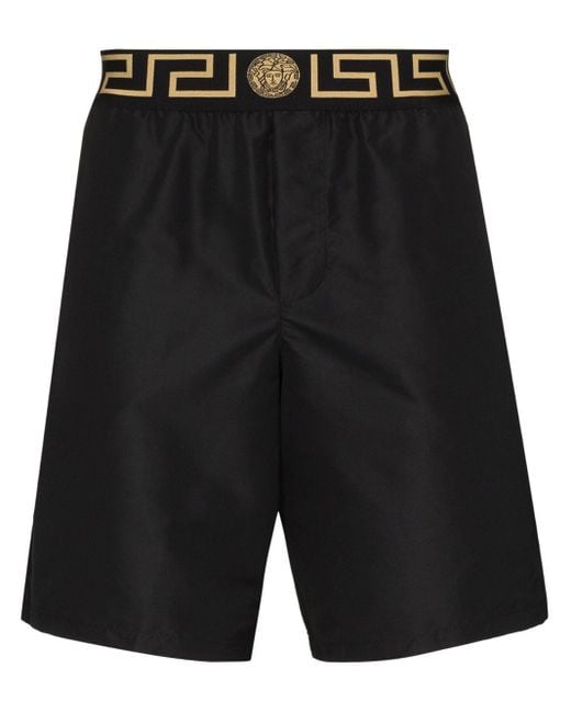 Versace Black Greca Waistband Swim Shorts for men