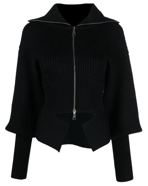 Cardigan A Coste Con Zip di ANDREADAMO in Black