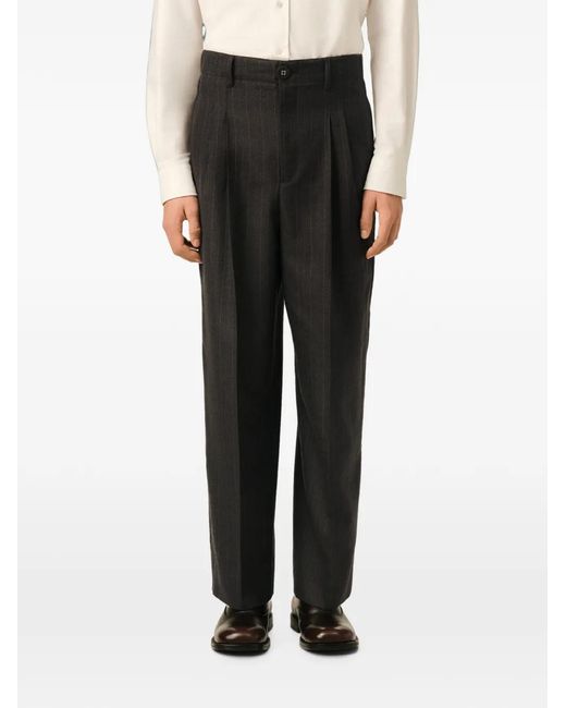 AMI Black High-Waisted Carrot-Fit Striped Wool Trousers for men
