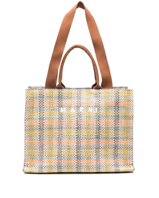 Marni Natural Checkerboard Raffia Tote Bag