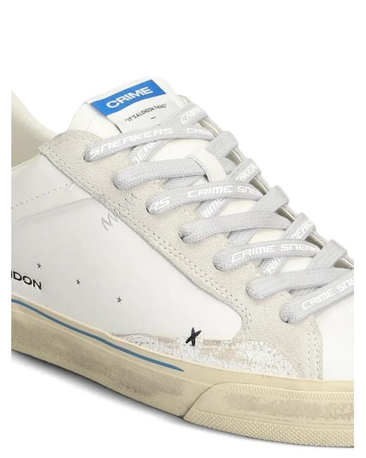 Crime London White Logo-Print Leather Sneakers for men