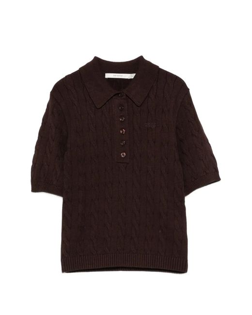 Gestuz Red Gzthilla Cable-Knit Polo Top