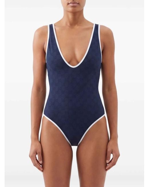 Gucci Blue Monogram-Pattern Swimsuit