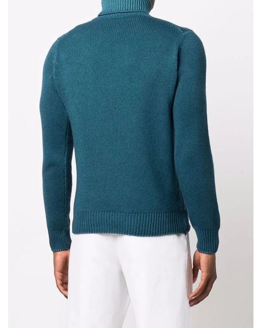 Dell'Oglio Blue Roll-Neck Rib-Trimmed Jumper for men