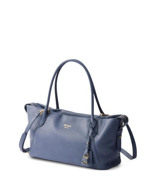 Prada Blue Large Leather Tote Bag