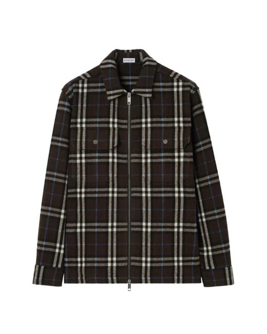 Burberry Black Check Wool Flannel Overshirt for men