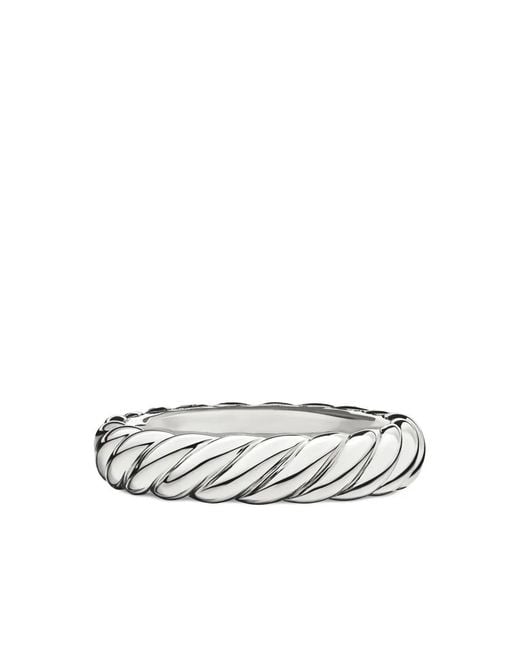 David Yurman White 18Kt Sculpted Cable Diamond Band Ring (4.6Mm)