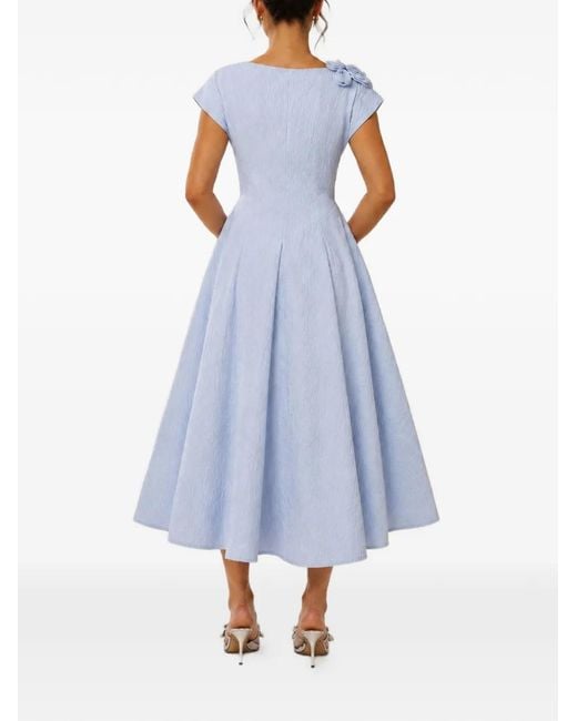 Baruni Blue Johara Floral-Appliqué Bow-Detail Midi Dress
