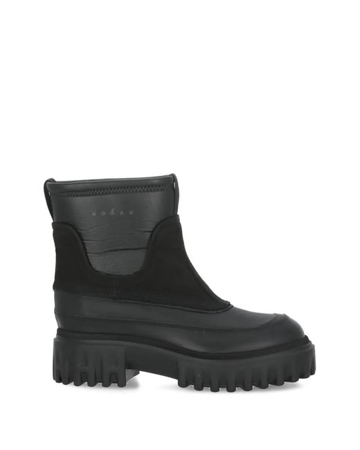 Hogan Black Embossed Logo Raised Sole Boots