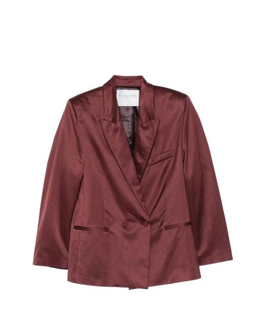 Forte_forte Red Satin Double-Breasted Blazer
