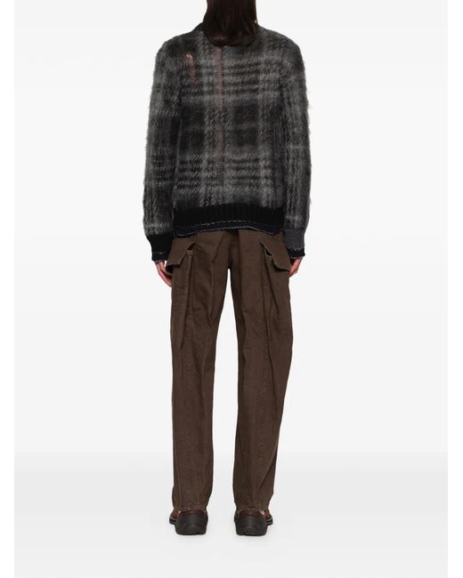 Sacai Gray Plaid Mohair-Blend Sweater for men