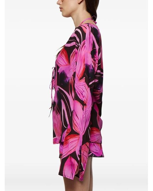 Louisa Ballou Pink Floral-Print Long-Sleeve Blouse