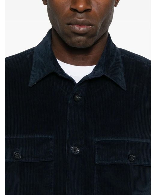 120% Lino Blue Corduroy Pocket Shirt for men