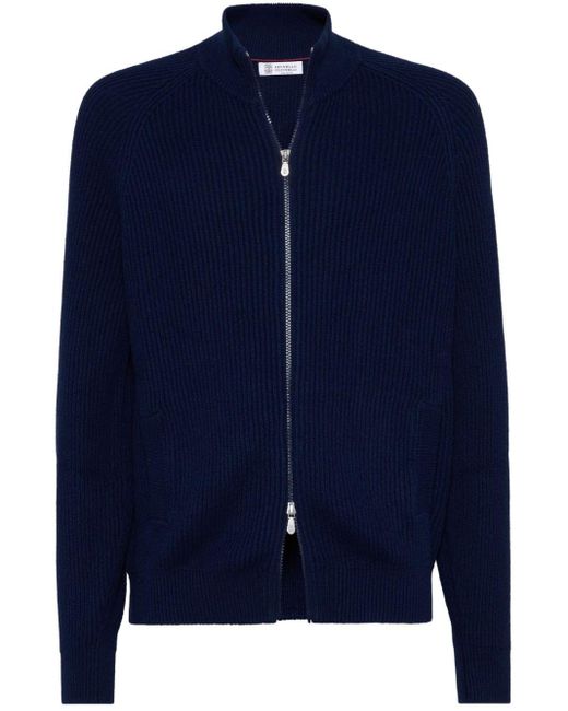 Brunello Cucinelli Blue Zip-up Cotton Cardigan for men