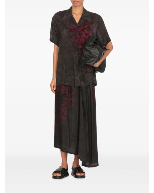 Y's Yohji Yamamoto Black Elastic-Waist Asymmetric Skirt