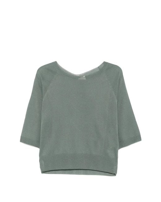 Marella Green Fine-Knit Raglan-Sleeve Sweater