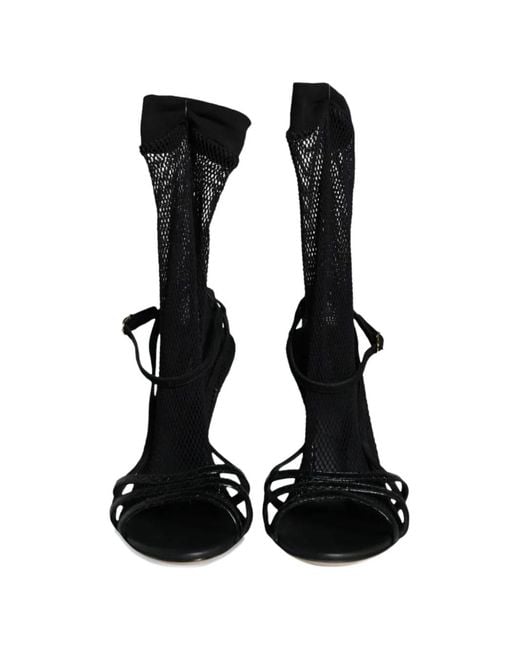 Dolce & Gabbana Black Mesh-Panelled Leather Heeled Sandals